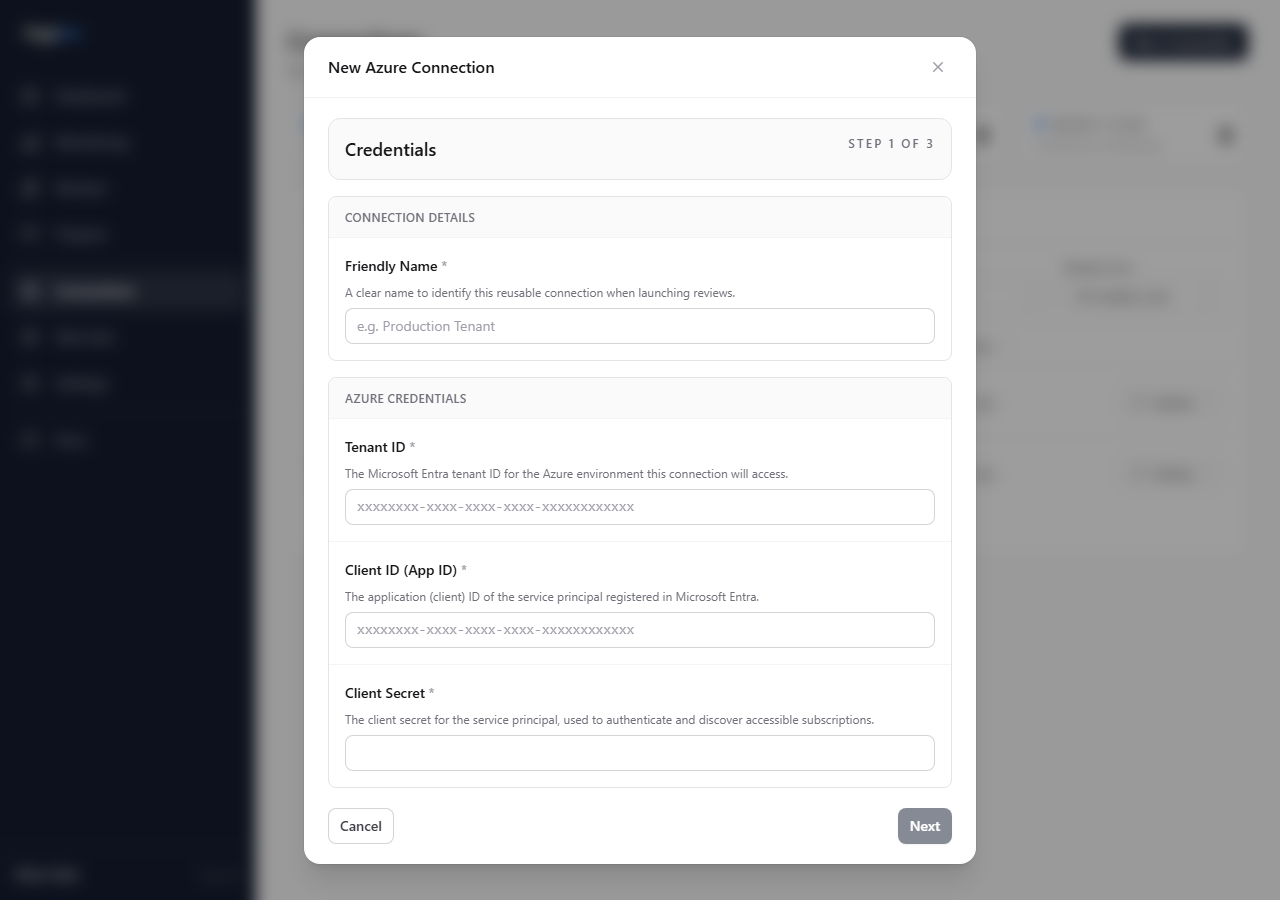Add Connection modal — step 1