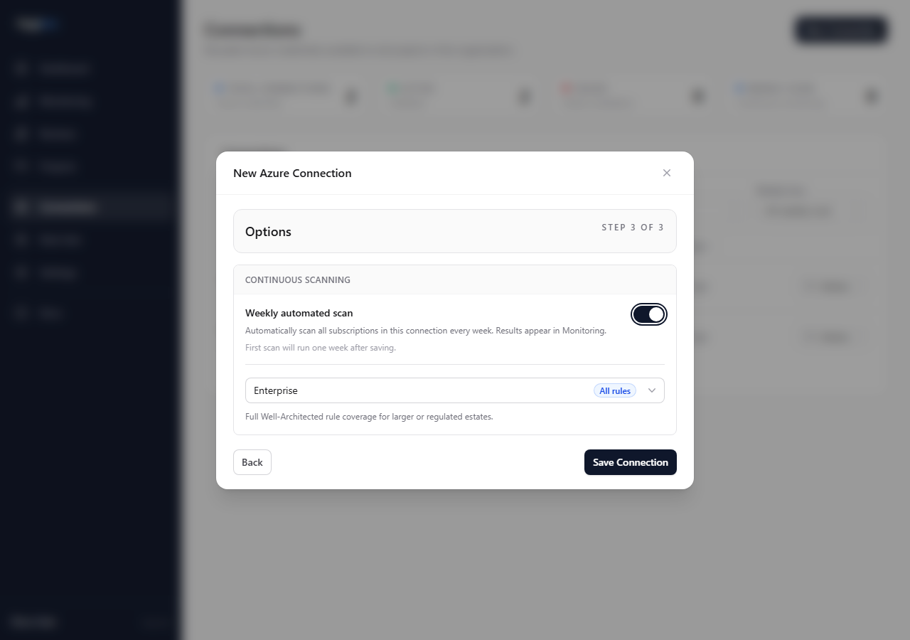 Add Connection modal — options step