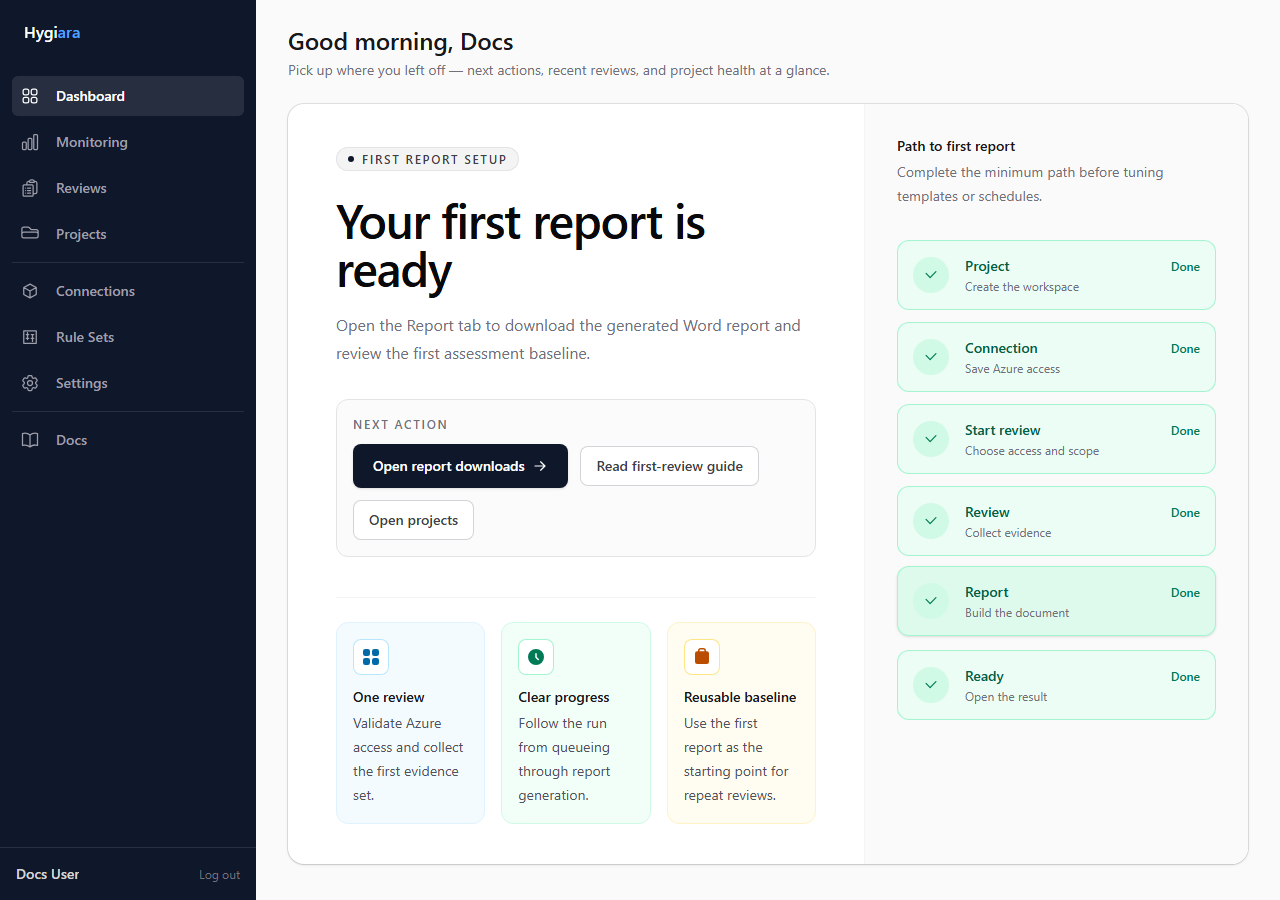 Dashboard first report guide