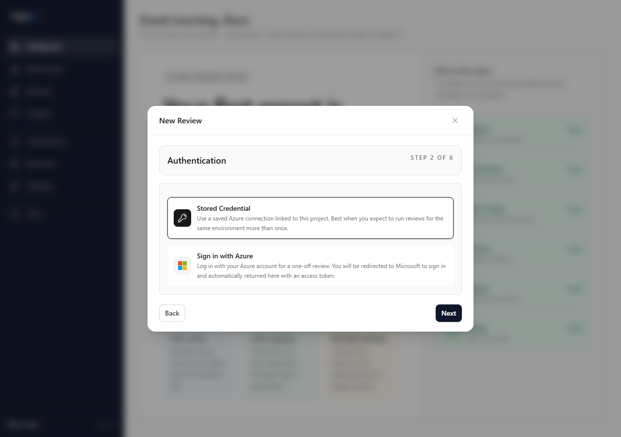 Start review modal — access step