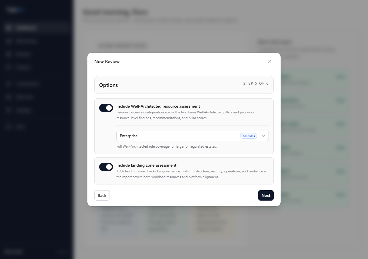 Start review modal — options step