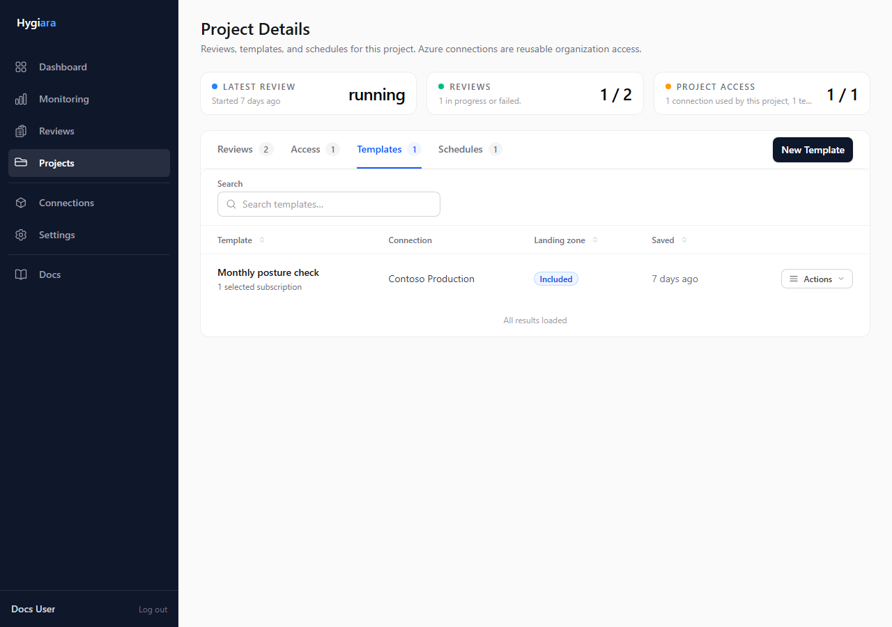 Templates tab on the project page