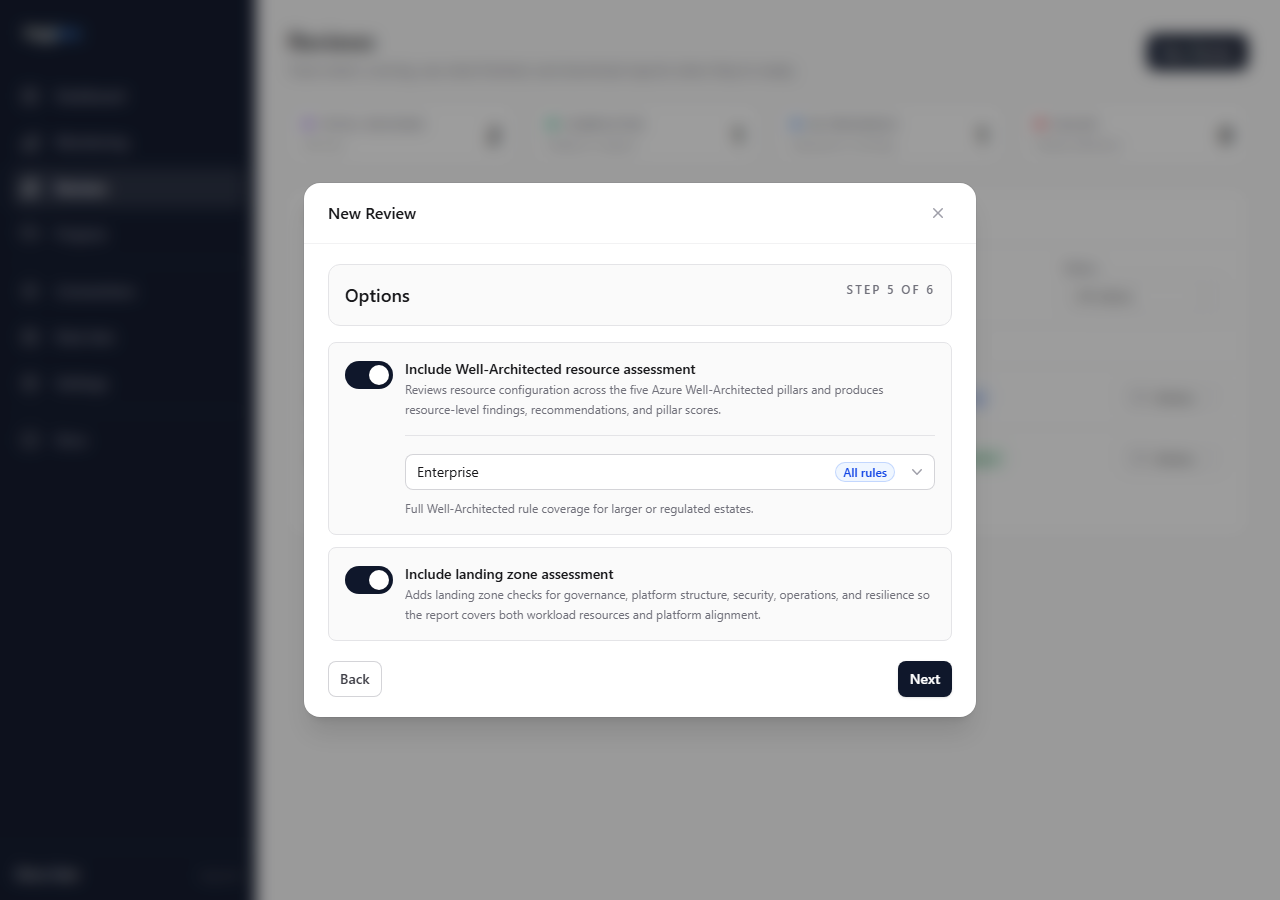 New review — options step