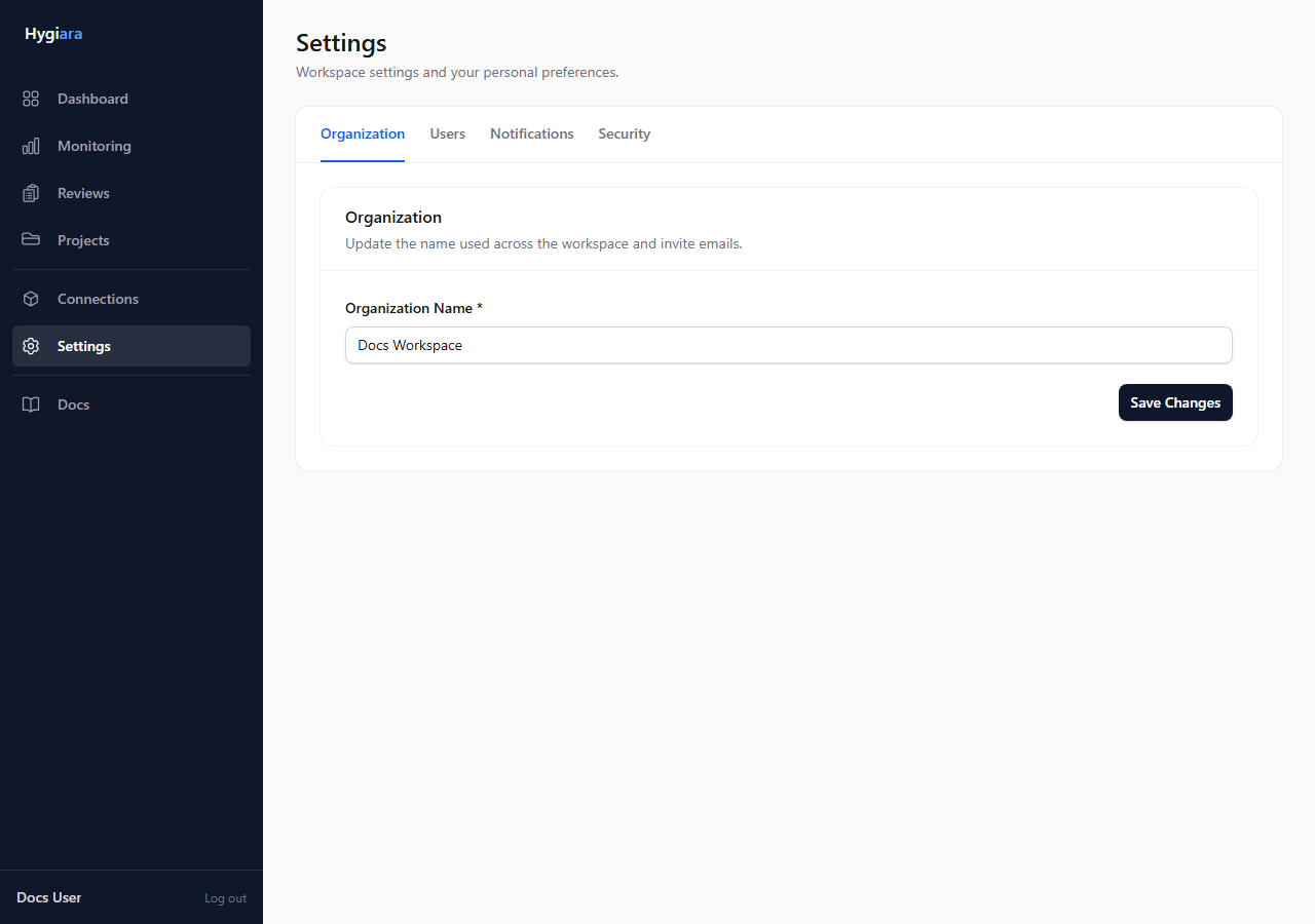 Organization settings